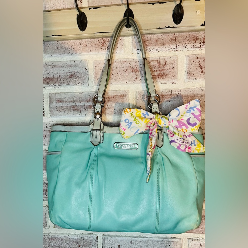 COPY - Coach f16565 Leather Y2K handbag. Tiffany blue with satin signature scar…